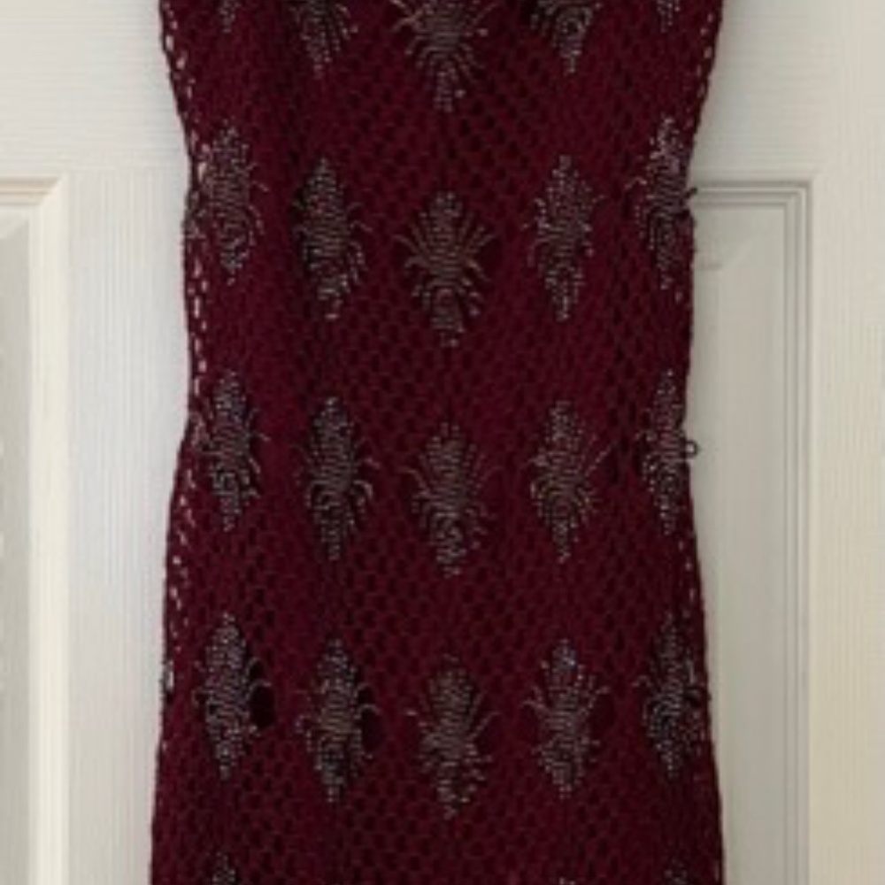 Carole Little Burgundy Jersey Knit Beaded Dress